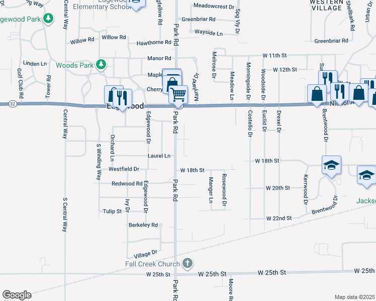 map of restaurants, bars, coffee shops, grocery stores, and more near 1624 Weslow Court in Anderson
