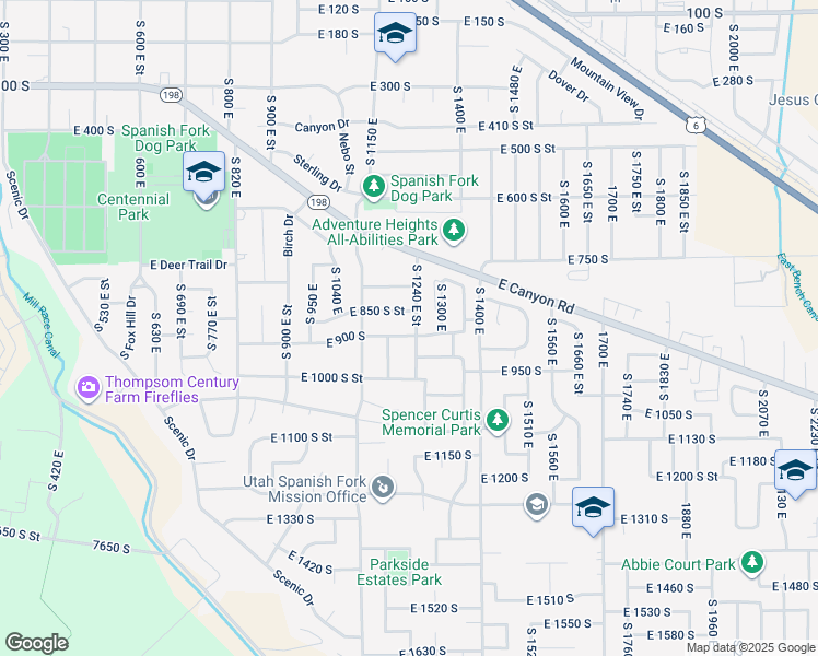 map of restaurants, bars, coffee shops, grocery stores, and more near 886 South 1240 East Street in Spanish Fork