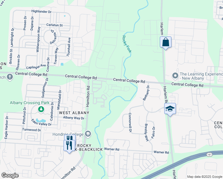 map of restaurants, bars, coffee shops, grocery stores, and more near Winding Rock Drive in Westerville