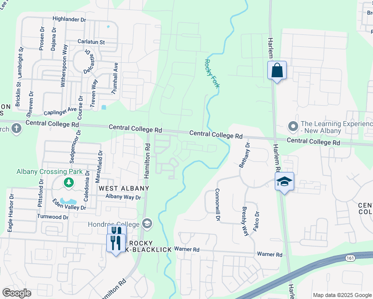 map of restaurants, bars, coffee shops, grocery stores, and more near Winding Rock Drive in Columbus