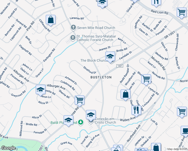 map of restaurants, bars, coffee shops, grocery stores, and more near 730 Stratford Drive in Philadelphia