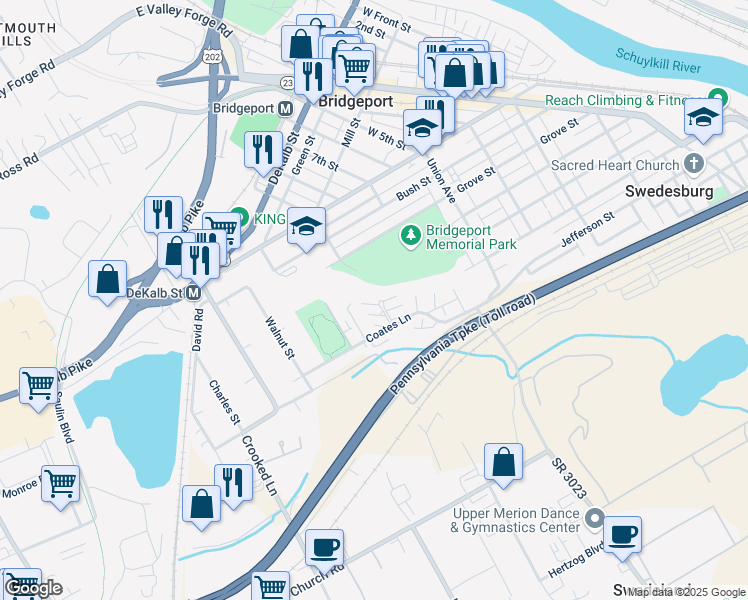 map of restaurants, bars, coffee shops, grocery stores, and more near 235 Holly Drive in King of Prussia