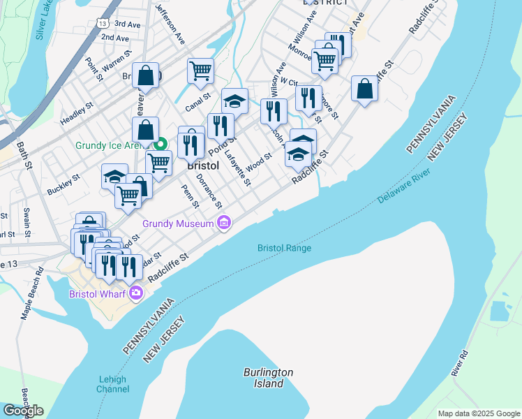 map of restaurants, bars, coffee shops, grocery stores, and more near 824 Radcliffe Street in Bristol