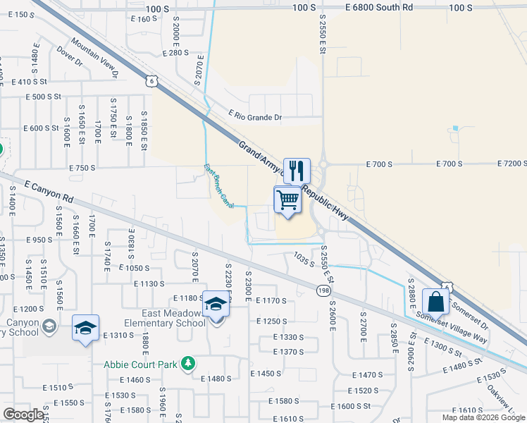 map of restaurants, bars, coffee shops, grocery stores, and more near 2342 East 830 South in Spanish Fork