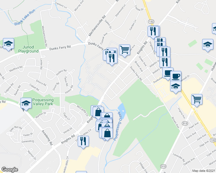 map of restaurants, bars, coffee shops, grocery stores, and more near 2500 Knights Road in Bucks County