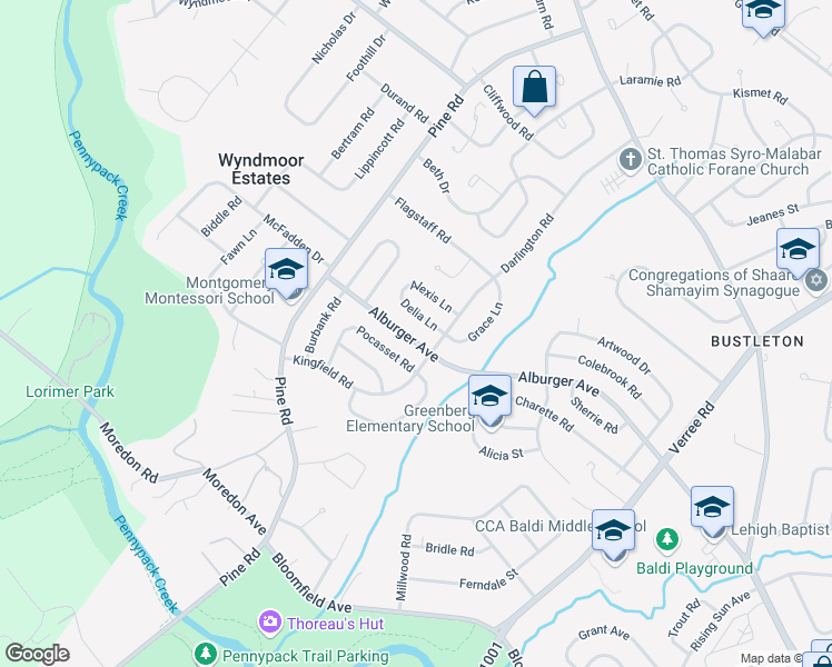 map of restaurants, bars, coffee shops, grocery stores, and more near 121 Alburger Avenue in Philadelphia
