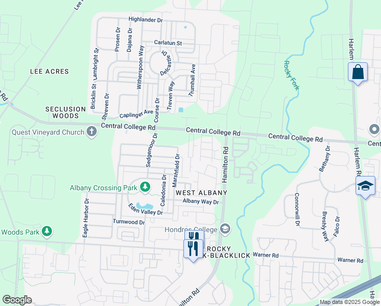 map of restaurants, bars, coffee shops, grocery stores, and more near 6196 Albany Brooke Drive in Westerville