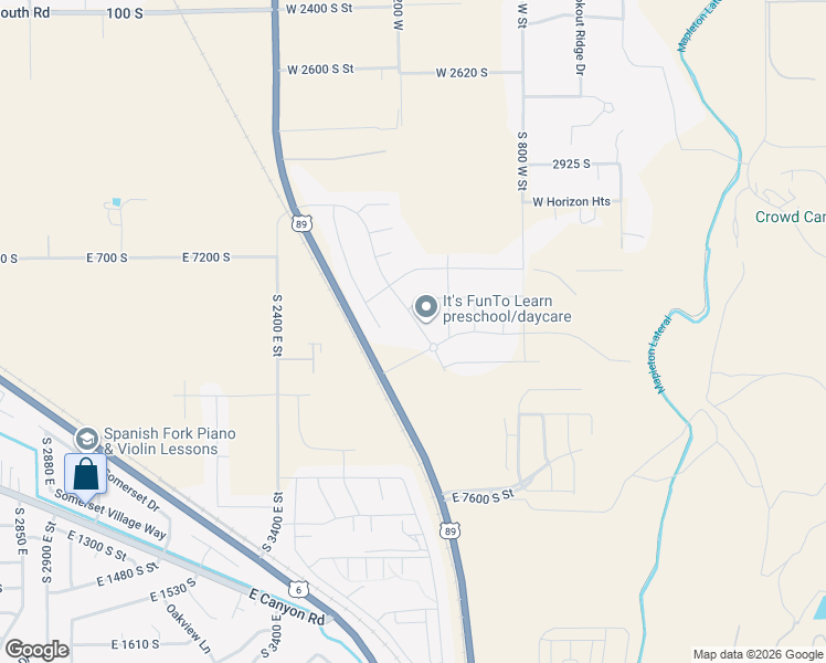 map of restaurants, bars, coffee shops, grocery stores, and more near 3532 South Mapleton Heights Drive in Springville