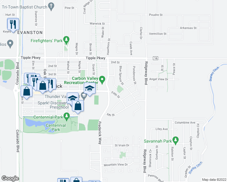 map of restaurants, bars, coffee shops, grocery stores, and more near 803 Fifth Street in Fort Lupton