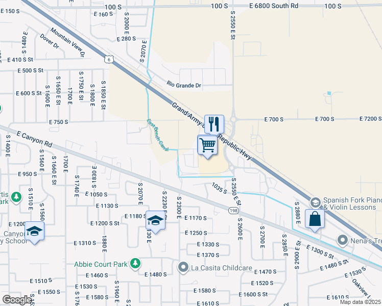 map of restaurants, bars, coffee shops, grocery stores, and more near 2350 East 750 South in Spanish Fork