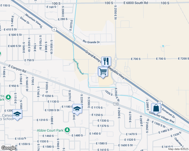map of restaurants, bars, coffee shops, grocery stores, and more near 2308 East 830 South in Spanish Fork