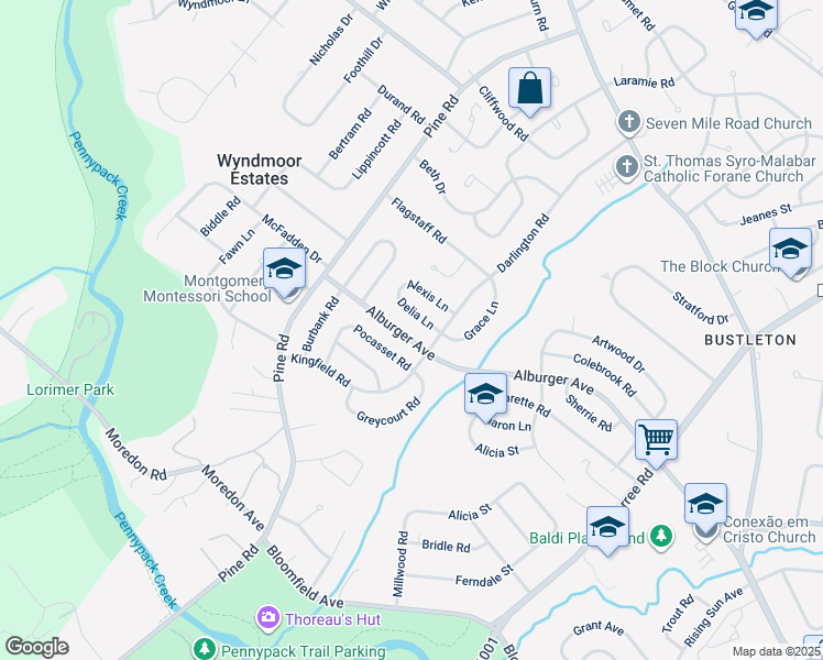 map of restaurants, bars, coffee shops, grocery stores, and more near 121 Alburger Avenue in Philadelphia