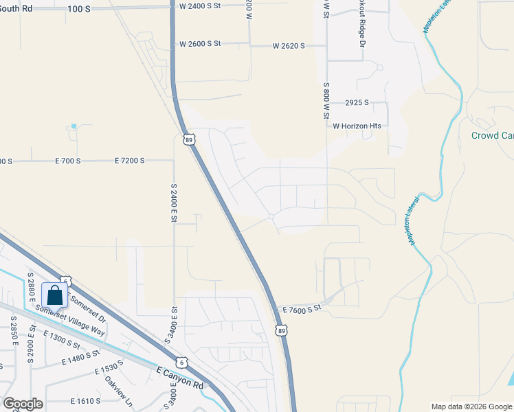 map of restaurants, bars, coffee shops, grocery stores, and more near 7397 Highway 89 in Spanish Fork