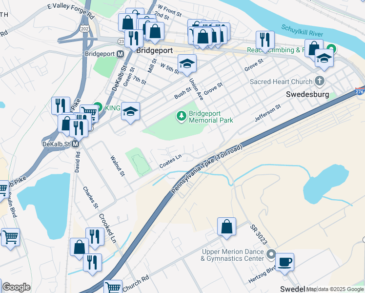 map of restaurants, bars, coffee shops, grocery stores, and more near 606 Coates Lane in King of Prussia