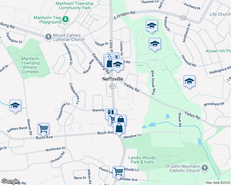 map of restaurants, bars, coffee shops, grocery stores, and more near 2639 Lititz Pike in Lancaster