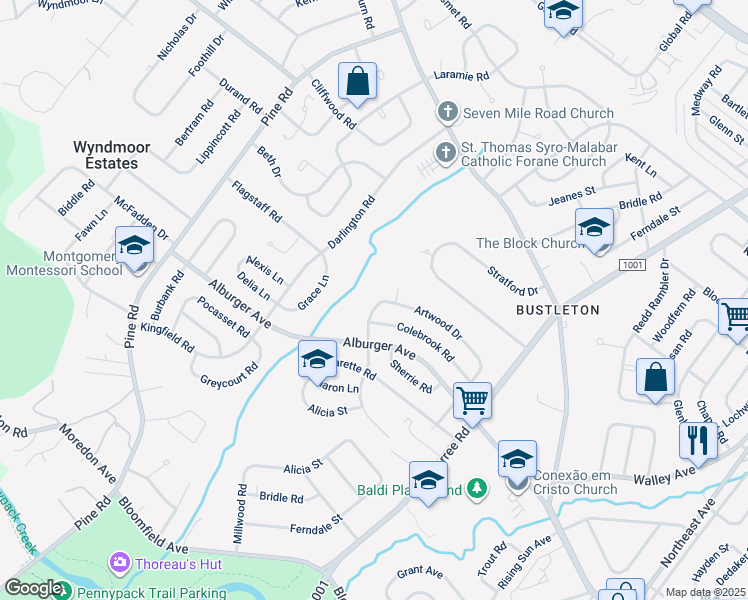 map of restaurants, bars, coffee shops, grocery stores, and more near 9126 Springview Road in Philadelphia