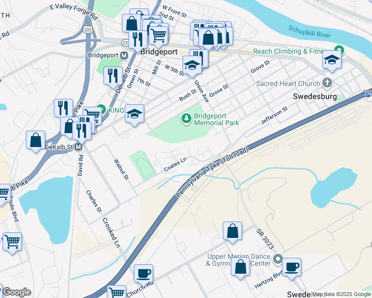 map of restaurants, bars, coffee shops, grocery stores, and more near 606 Coates Lane in King of Prussia
