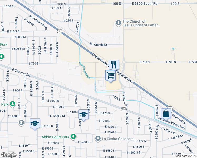 map of restaurants, bars, coffee shops, grocery stores, and more near 2308 East 830 South in Spanish Fork