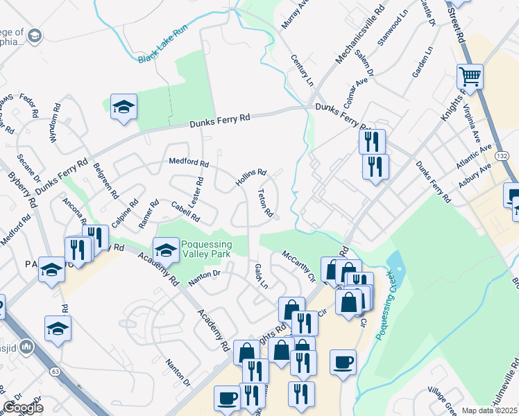 map of restaurants, bars, coffee shops, grocery stores, and more near 3566 Teton Road in Philadelphia