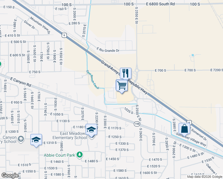 map of restaurants, bars, coffee shops, grocery stores, and more near 2342 East 830 South in Spanish Fork