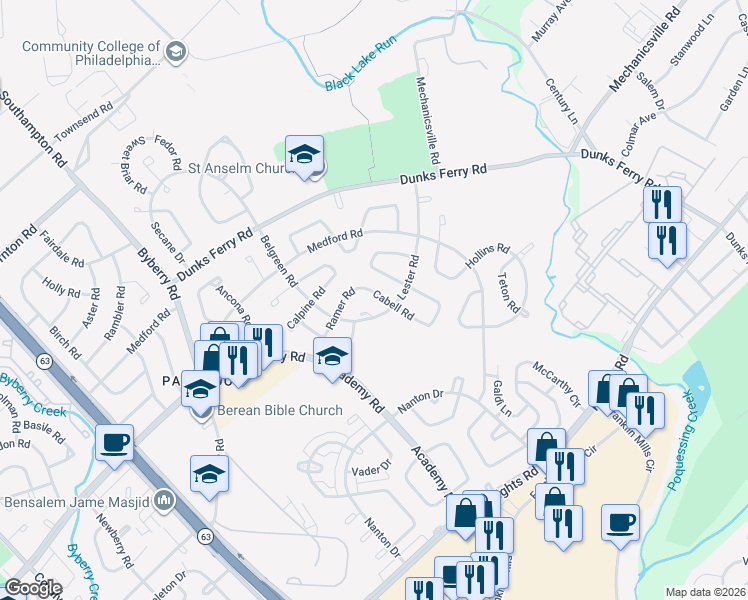 map of restaurants, bars, coffee shops, grocery stores, and more near 3448 Lamar Place in Philadelphia