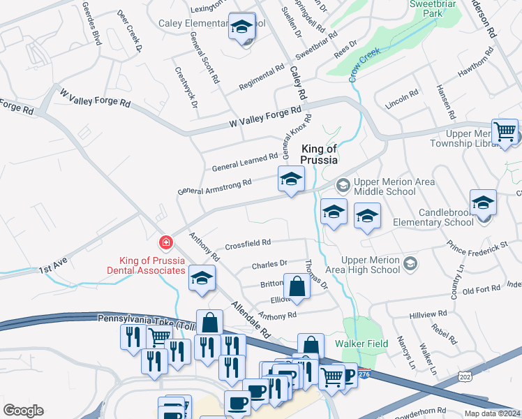 map of restaurants, bars, coffee shops, grocery stores, and more near 480 James Street in King of Prussia