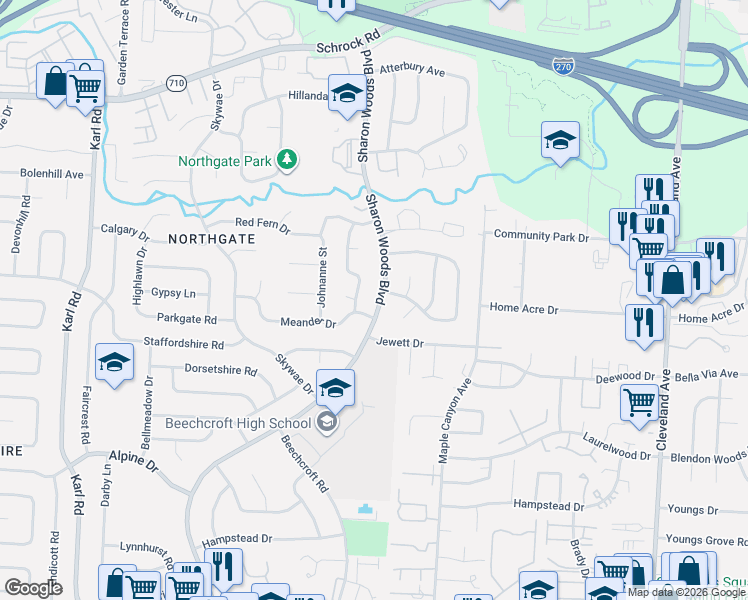 map of restaurants, bars, coffee shops, grocery stores, and more near 6333 Willowdale Court in Columbus