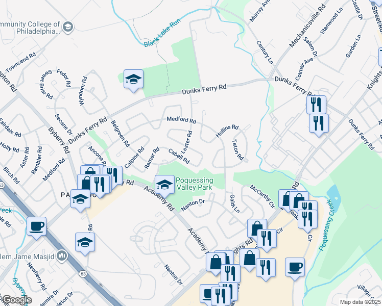 map of restaurants, bars, coffee shops, grocery stores, and more near 12803 Elnora Road in Philadelphia
