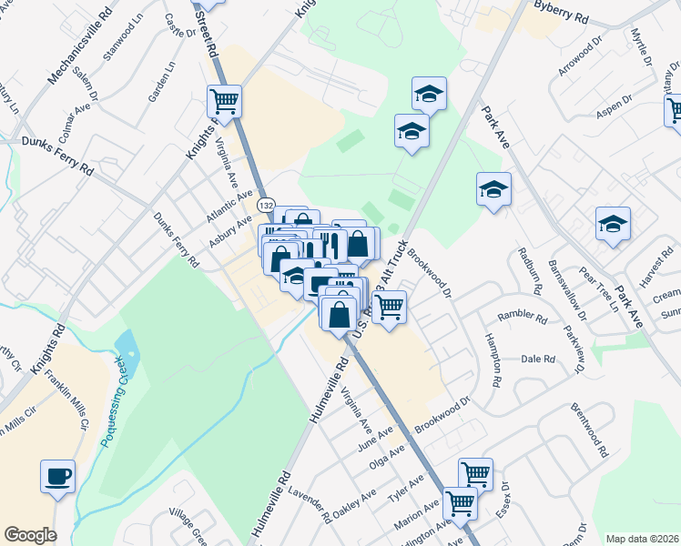 map of restaurants, bars, coffee shops, grocery stores, and more near 1967 Street Road in Bucks County