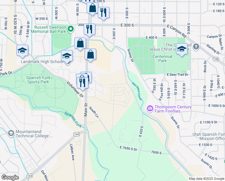 map of restaurants, bars, coffee shops, grocery stores, and more near 844 South 200 East in Spanish Fork