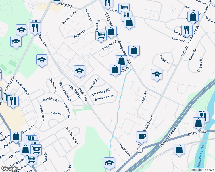 map of restaurants, bars, coffee shops, grocery stores, and more near 3643 Valley Meadow Drive in Bucks County