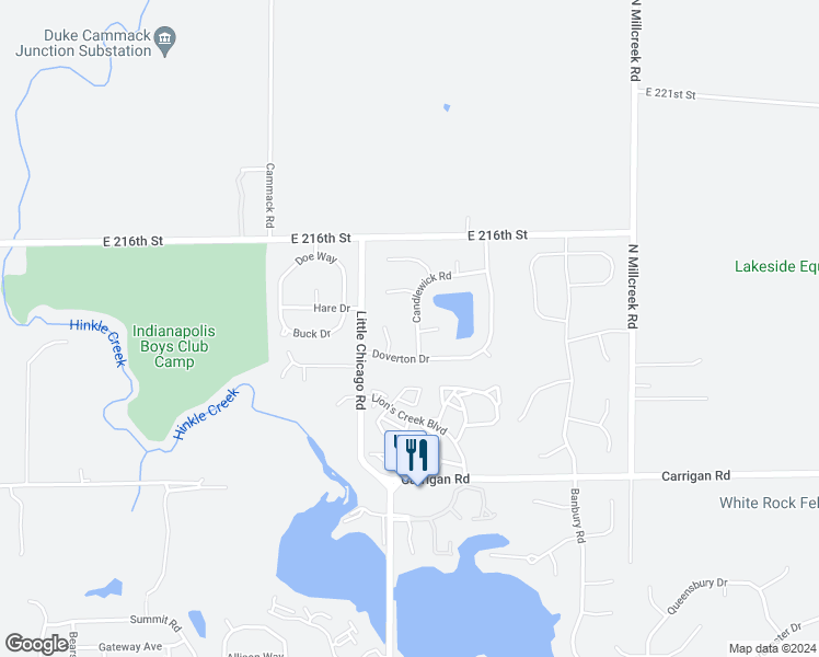 map of restaurants, bars, coffee shops, grocery stores, and more near 21415 Candlewick Road in Noblesville