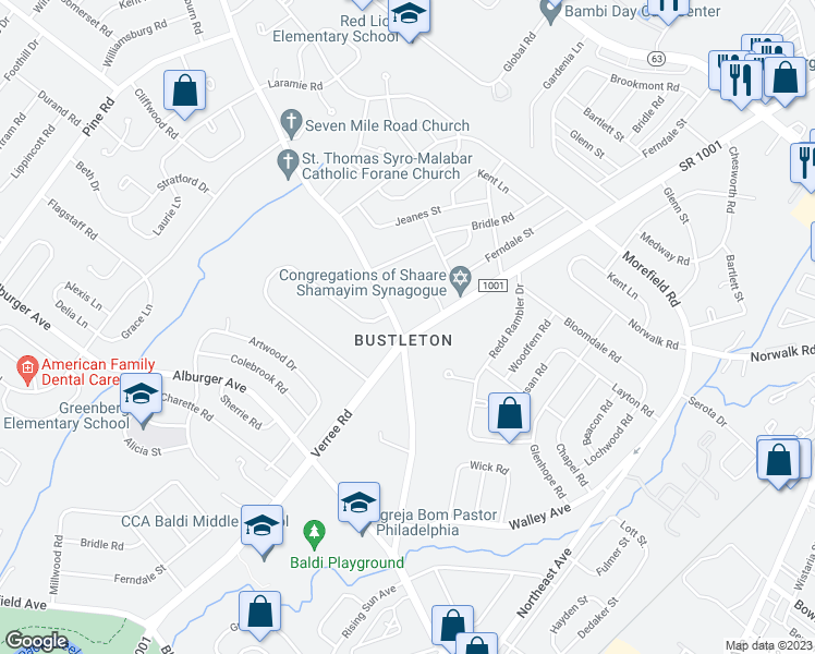 map of restaurants, bars, coffee shops, grocery stores, and more near 843 Welsh Road in Philadelphia