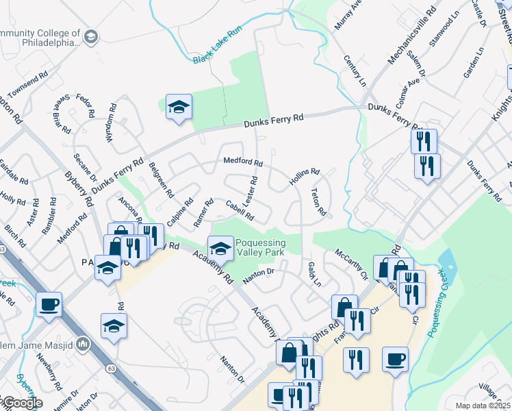 map of restaurants, bars, coffee shops, grocery stores, and more near 12803 Elnora Road in Philadelphia