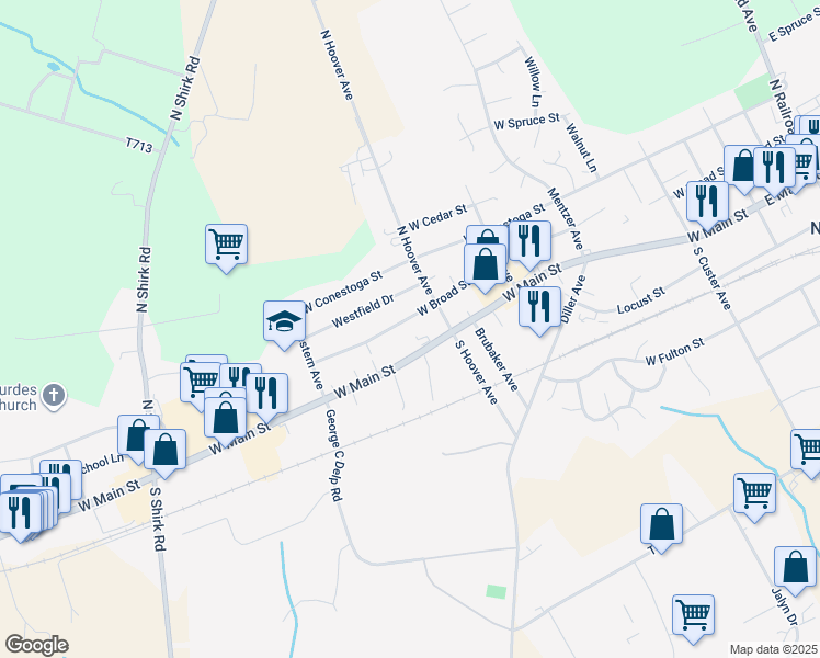 map of restaurants, bars, coffee shops, grocery stores, and more near 524 West Broad Street in New Holland
