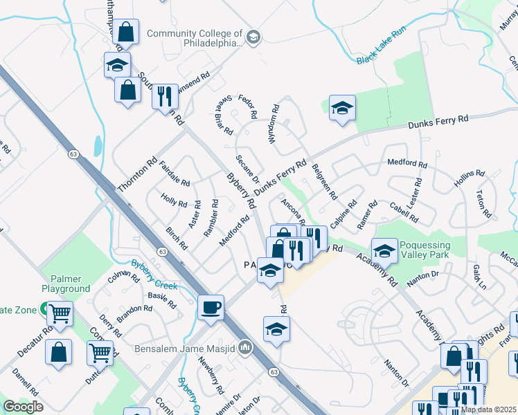map of restaurants, bars, coffee shops, grocery stores, and more near 3215 Byberry Rd in Philadelphia