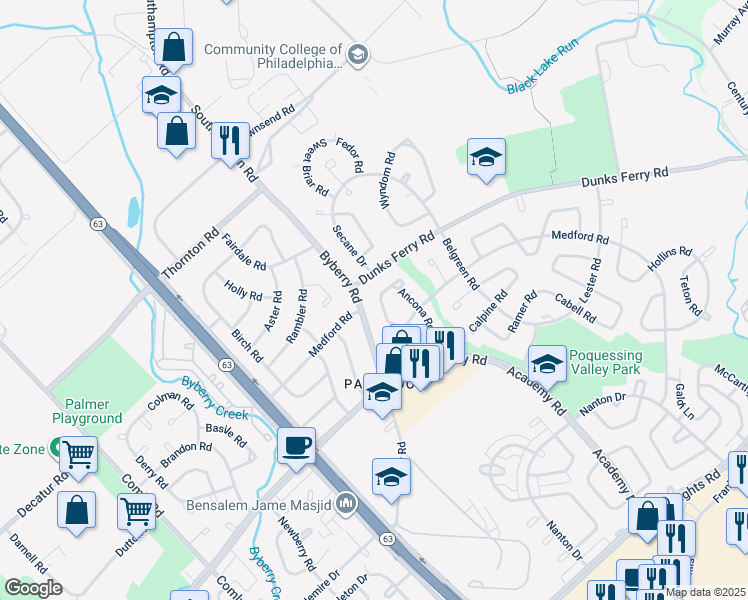 map of restaurants, bars, coffee shops, grocery stores, and more near 12446 Balston Road in Philadelphia
