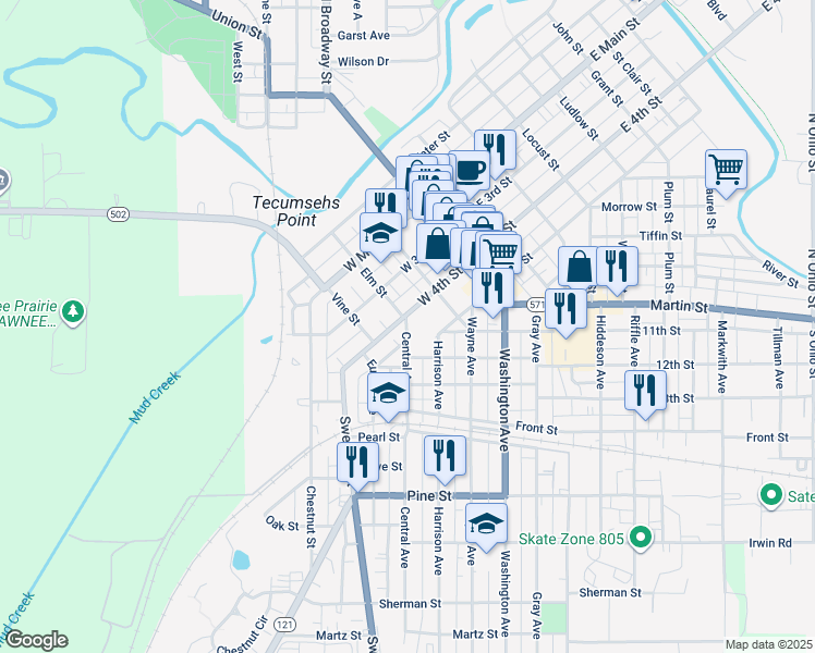map of restaurants, bars, coffee shops, grocery stores, and more near 449 Elm Street in Greenville