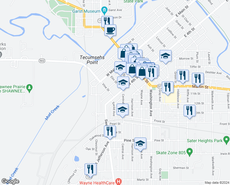 map of restaurants, bars, coffee shops, grocery stores, and more near 449 Elm Street in Greenville