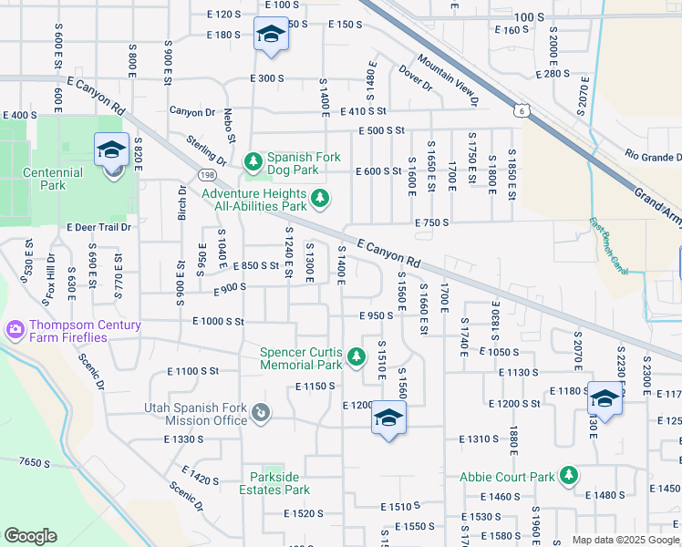 map of restaurants, bars, coffee shops, grocery stores, and more near East 860 South in Spanish Fork