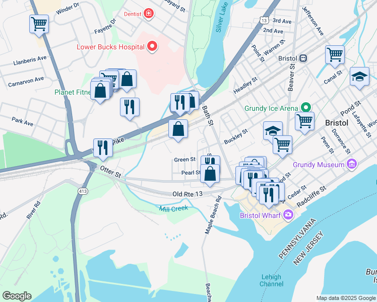 map of restaurants, bars, coffee shops, grocery stores, and more near 573 Locust Street in Bristol