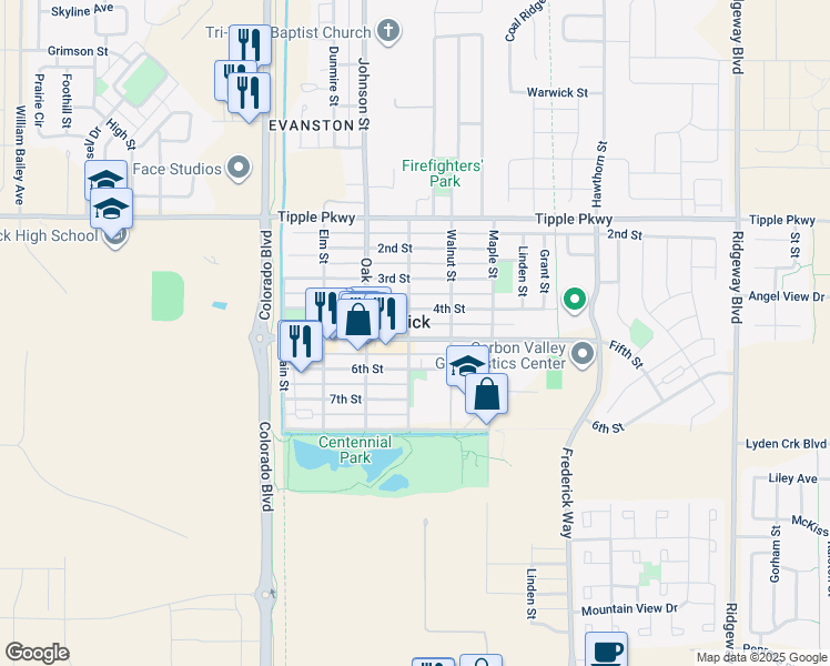 map of restaurants, bars, coffee shops, grocery stores, and more near in Frederick