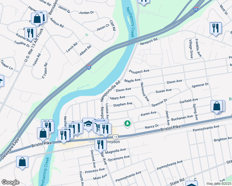 map of restaurants, bars, coffee shops, grocery stores, and more near 906 Dixon Avenue in Croydon
