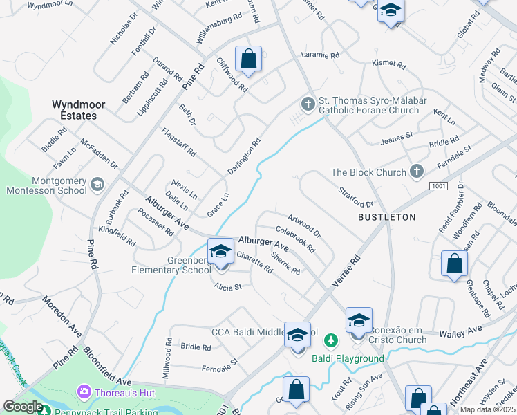 map of restaurants, bars, coffee shops, grocery stores, and more near 9126 Springview Road in Philadelphia