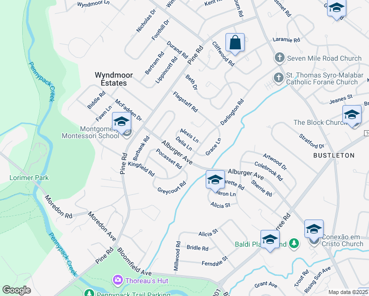 map of restaurants, bars, coffee shops, grocery stores, and more near 124 Delia Lane in Philadelphia