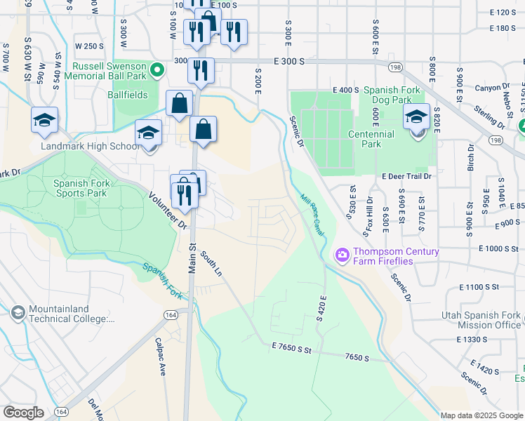 map of restaurants, bars, coffee shops, grocery stores, and more near 837 South 200 East in Spanish Fork