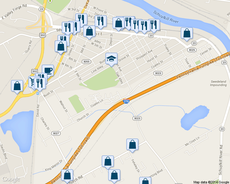 map of restaurants, bars, coffee shops, grocery stores, and more near 634 Coates Lane in King of Prussia