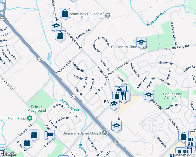 map of restaurants, bars, coffee shops, grocery stores, and more near 3120 Byberry Road in Philadelphia