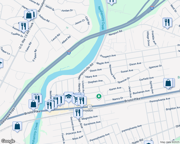 map of restaurants, bars, coffee shops, grocery stores, and more near 906 Dixon Avenue in Croydon
