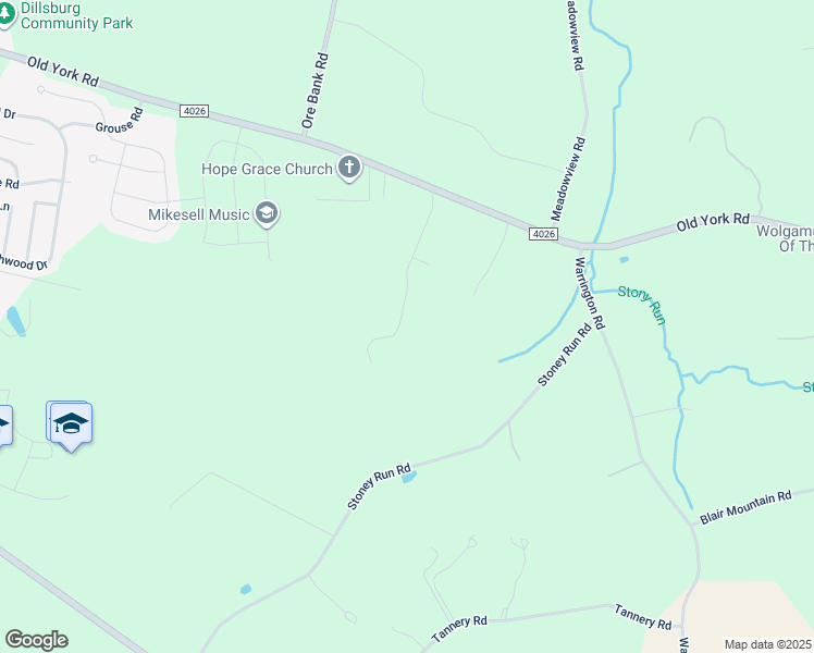 map of restaurants, bars, coffee shops, grocery stores, and more near 12 Mandy Lane in Dillsburg